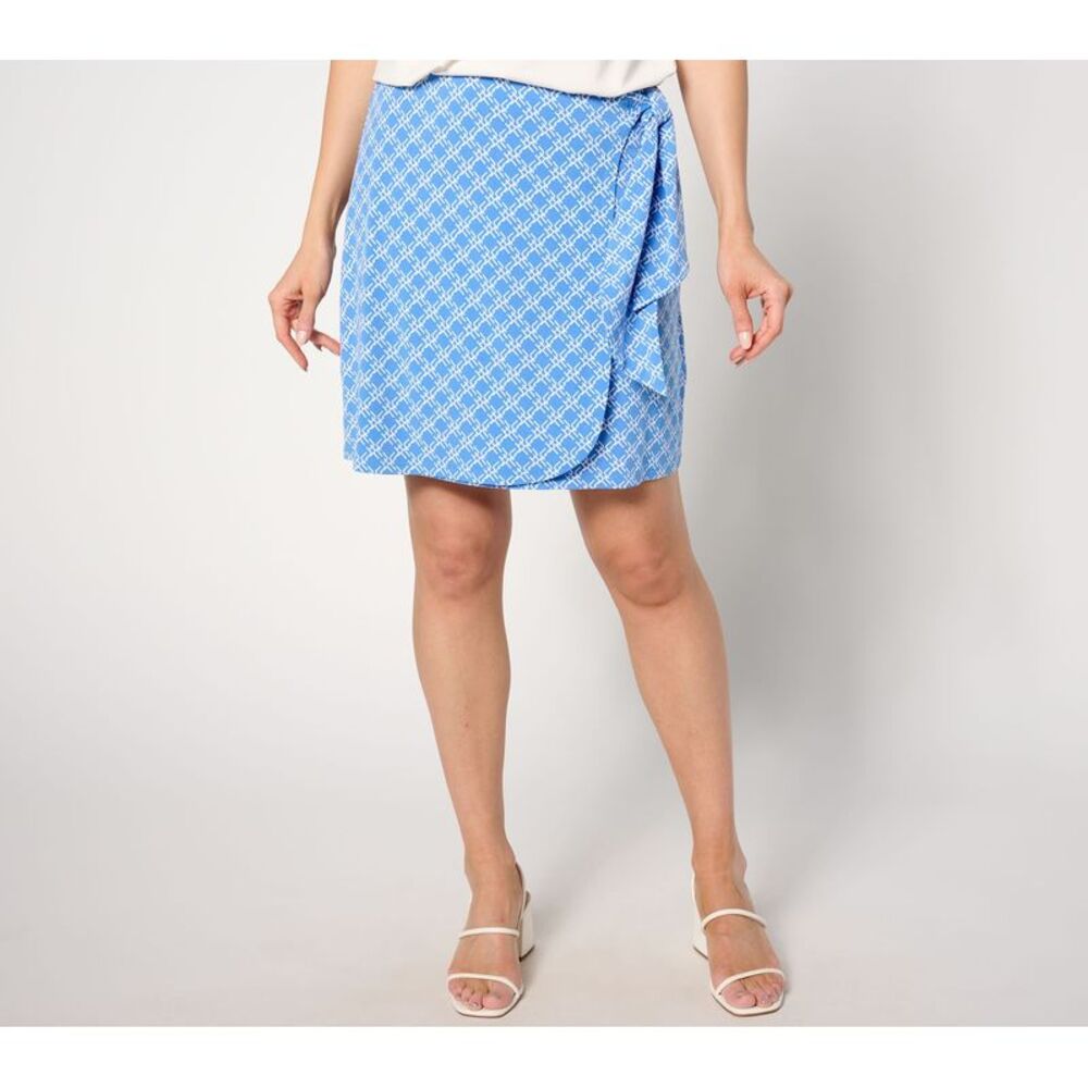Truth + Style Women's Plus Sz Skirt 3X Printed Liquid Knit Faux Wrap Blue